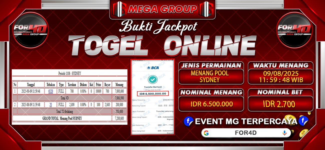 Bukti JP situs For4D hari Sabtu, 09 Agustus 2025