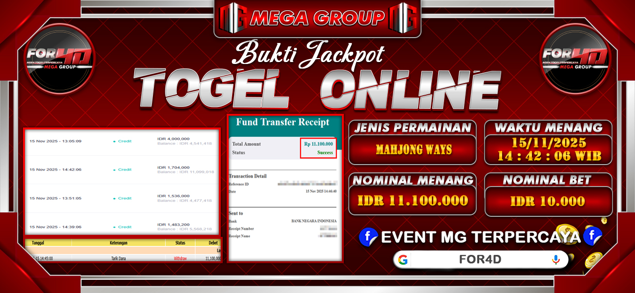 Bukti JP situs For4D hari Sabtu, 15 November 2025