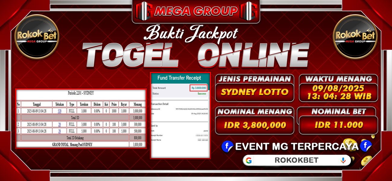 Bukti JP situs Rokokbet hari Sabtu, 09 Agustus 2025