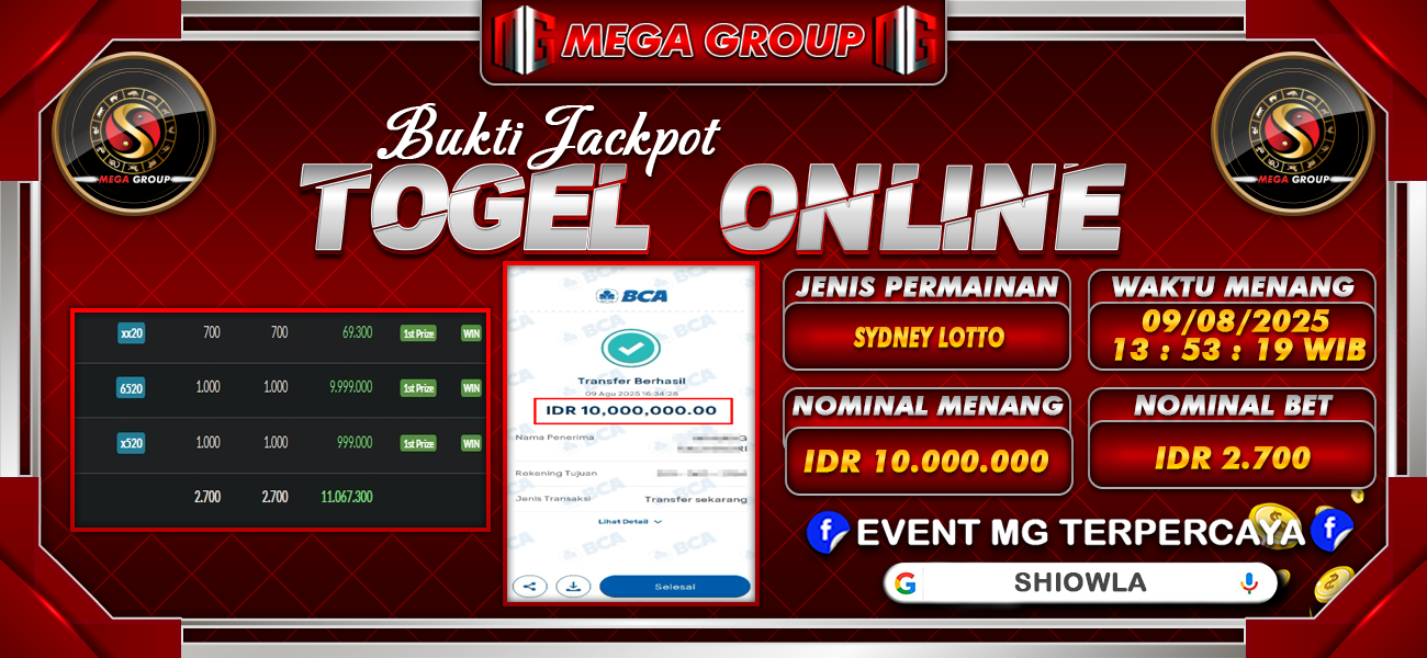 Bukti JP situs Shiowla hari Sabtu, 09 Agustus 2025