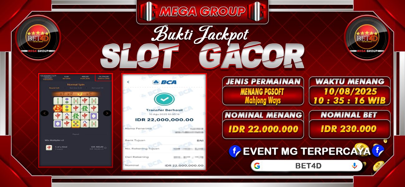 Bukti JP situs Bet4D hari Minggu, 10 Agustus 2025