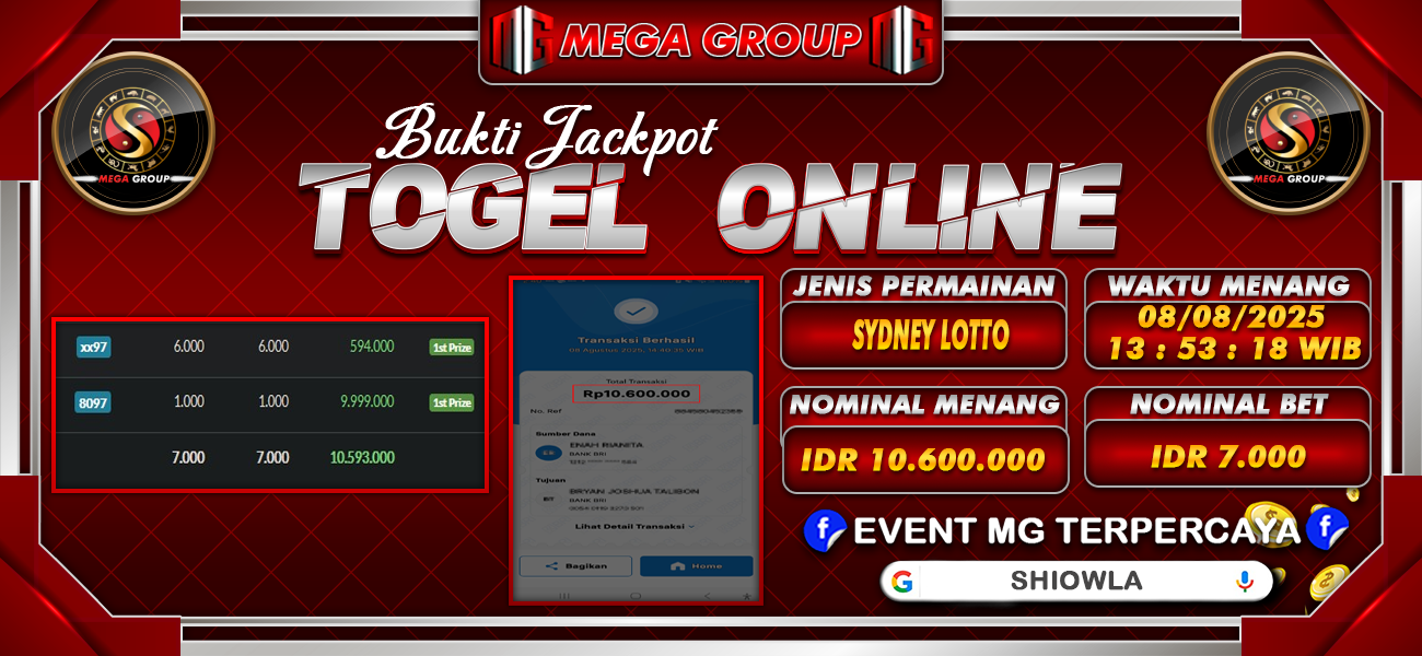 Bukti JP situs Shiowla hari Jumat, 08 Agustus 2025