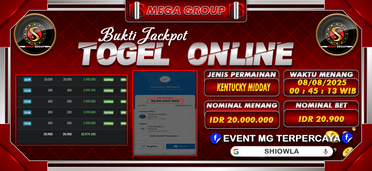 Bukti JP situs Shiowla hari Jumat, 08 Agustus 2025