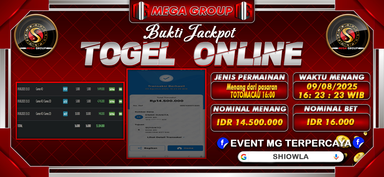 Bukti JP situs Shiowla hari Sabtu, 09 Agustus 2025