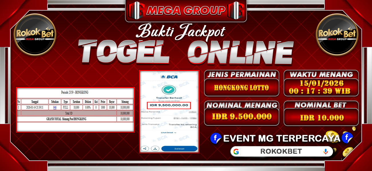 Bukti JP situs Rokokbet hari Kamis, 15 Januari 2026